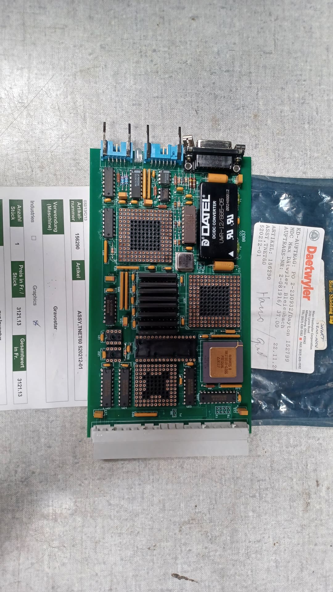 Gravostar Card - Art.156290 Assy.Tnet60 520212-01 Assy.Tnet60 520212-01 (Daetwyler N° 156290) — original Daetwyler spare part