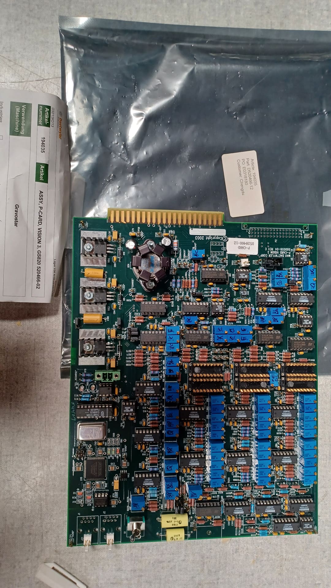 Gravostar card ASSY, PCARD,VISION3 GS820 520466-02 (Daetwyler N° 194035) — original Daetwyler spare part