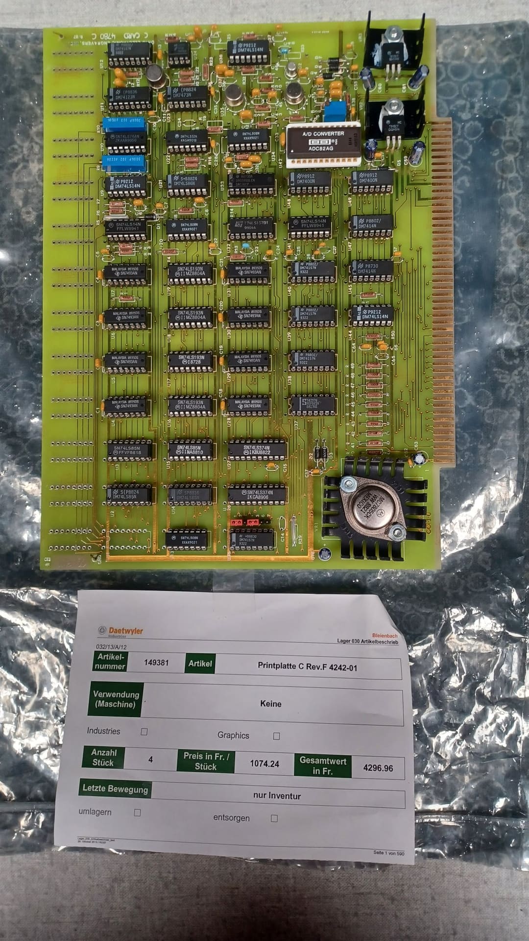 Ohio Card Art. 149381 C Rev. F - 4242-01 / 4780 C (Daetwyler N° 149381) — original Daetwyler spare part