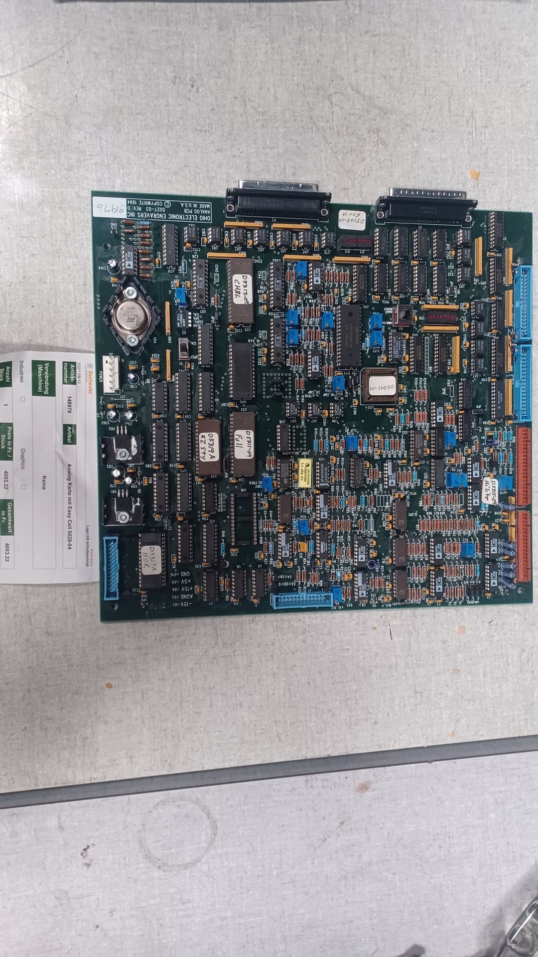 Ohio Card Art. 148979 Analog Card with Easy Cell 5028-04 /5027-03Rev D (Daetwyler N° 148979) — original Daetwyler spare part