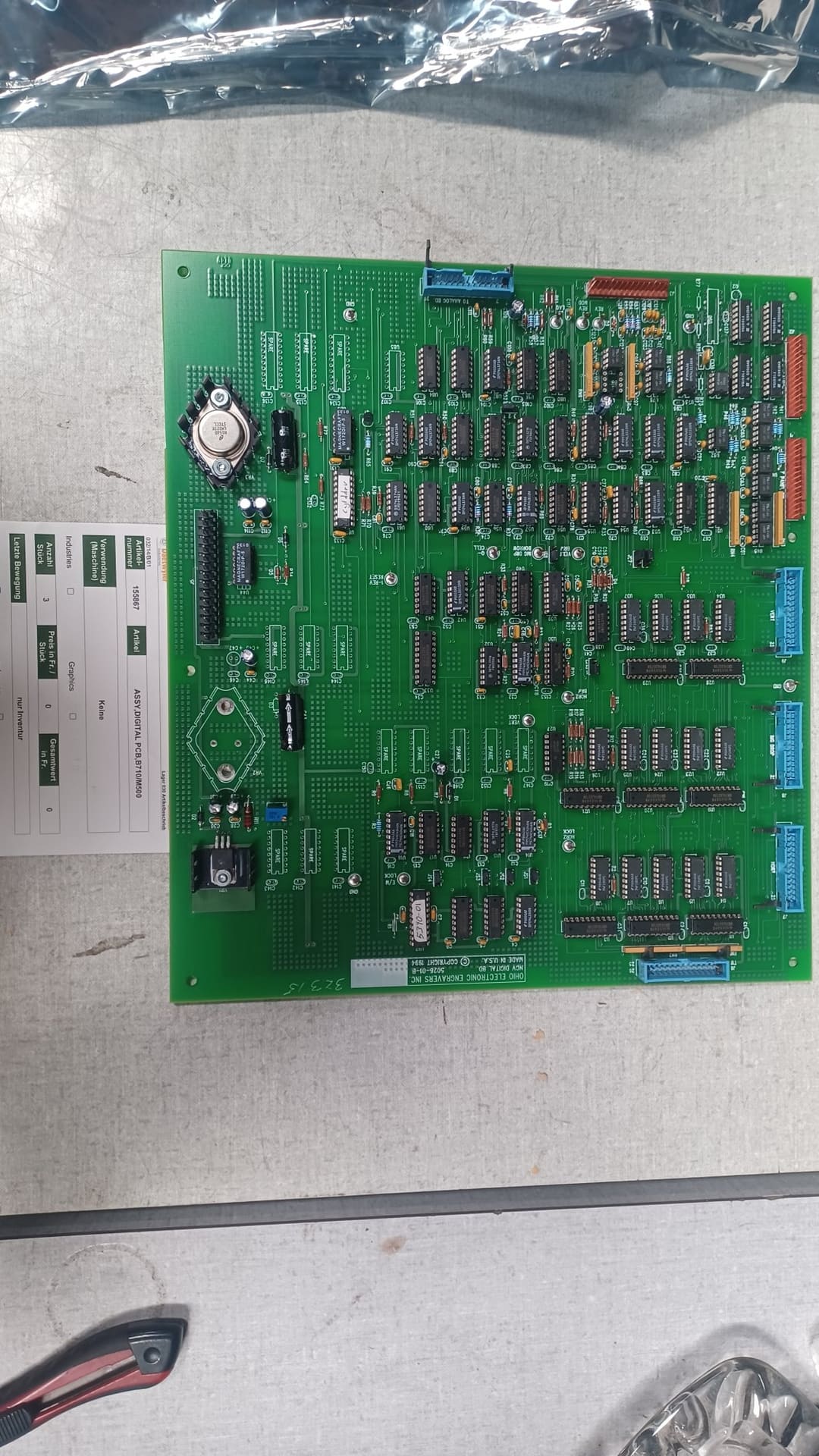 Ohio Digital Card Art. 155867 Assy, Digital PCB, B 7010 / M 500 (Daetwyler N° 155867) — original Daetwyler spare part
