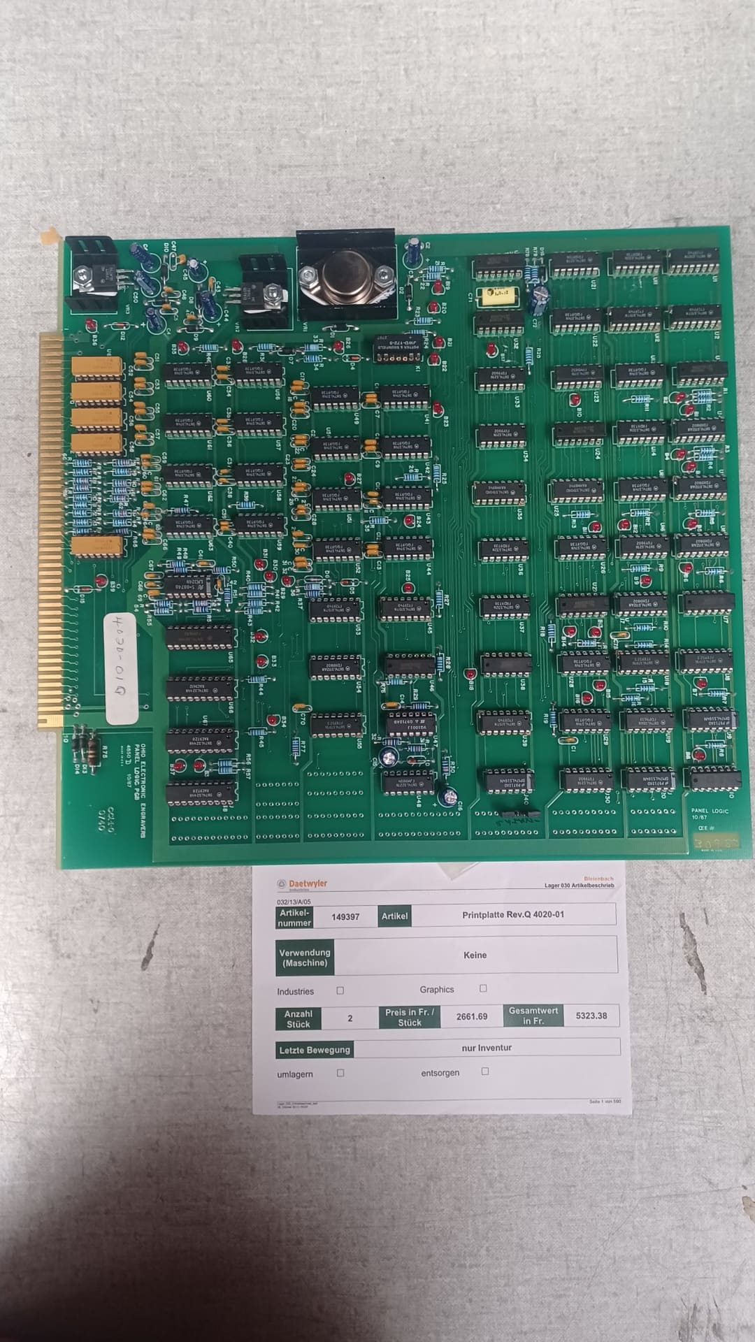 Ohio Panel Logic Art. 149397 4020 - 01 Rev. Q (Daetwyler N° 149397) — original Daetwyler spare part