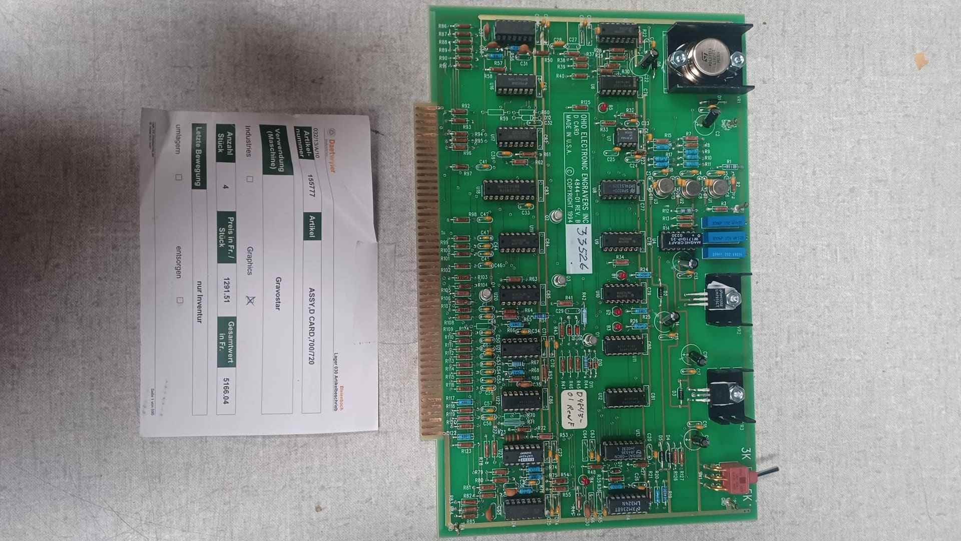 Ohio Art. 155777 Assy, D Card, 700 / 720 (Daetwyler N° 155777) — original Daetwyler spare part