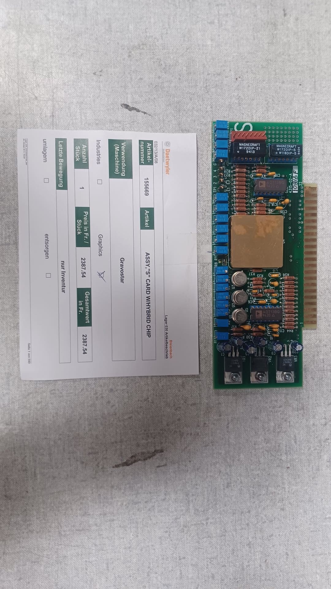 Ohio Art. 155669 Assy S Card W/Hybrid Chip (Daetwyler N° 155669) — original Daetwyler spare part