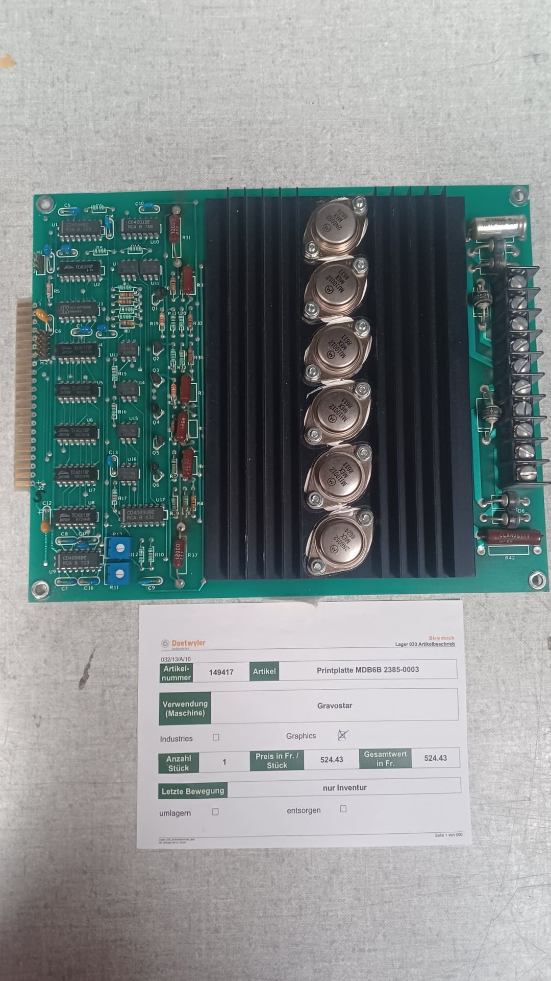Gravostar Ohio Art. 149417 MDB6B 2385-0003 (Daetwyler N° 149417) — original Daetwyler spare part