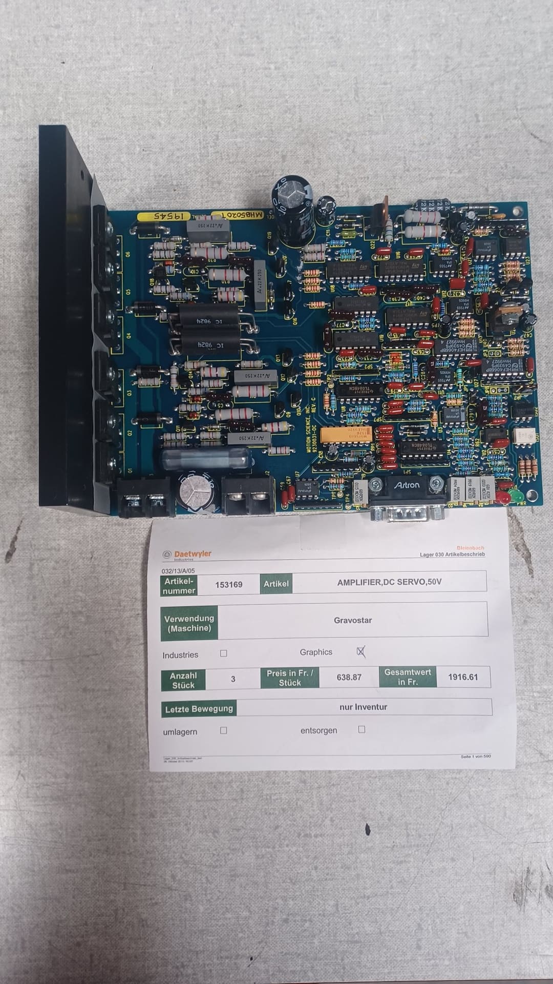 Ohio Gravostar Art. 153169 Amplifier DC Servo 50V (Daetwyler N° 153169) — original Daetwyler spare part