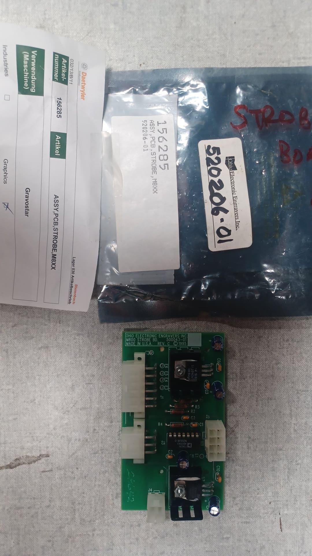Ohio Art. 156285 Assy PCB Strobe M8XX 520206-01E (Daetwyler N° 156285) — original Daetwyler spare part