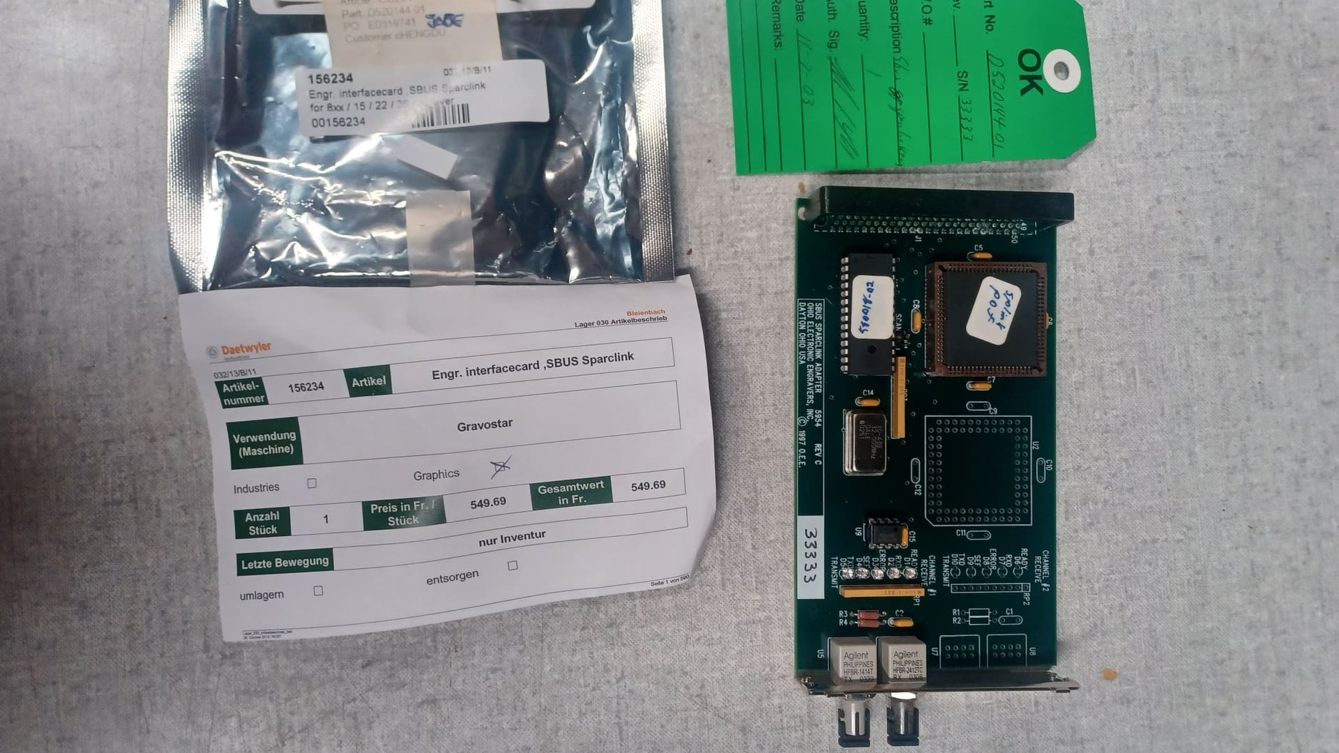 Ohio Art. 156234 Engr. Interface card SBUS Sparclink 5954 Rev. C (Daetwyler N° 156234) — original Daetwyler spare part