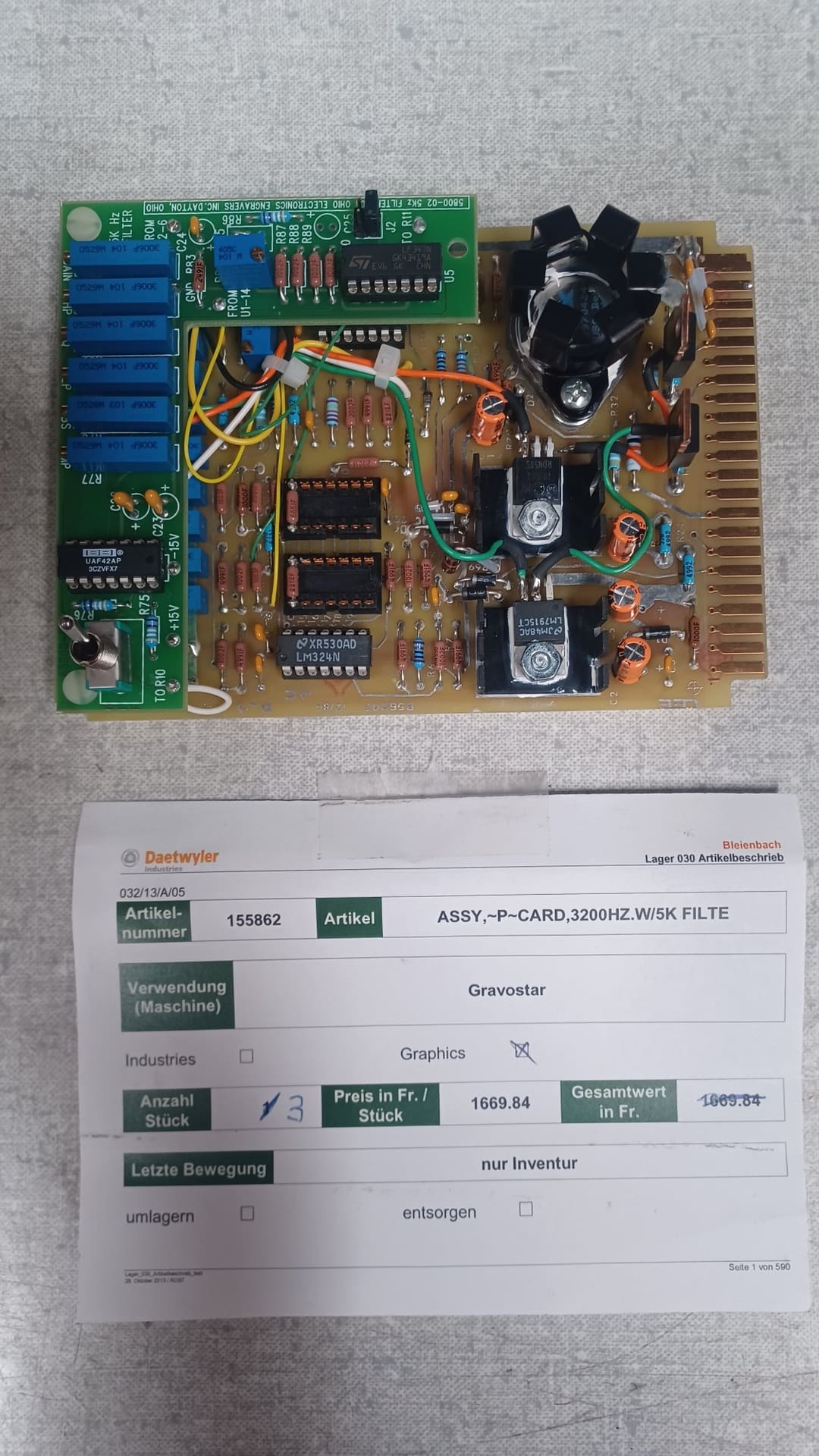 Ohio gravostar Art. 155862 Assy P Card 3200Hz W/5K Filte (Daetwyler N° 155862) — original Daetwyler spare part